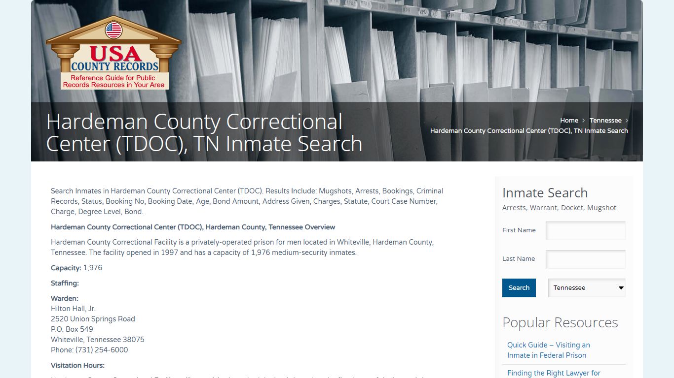 Hardeman County Correctional Center (TDOC), TN Inmate Search