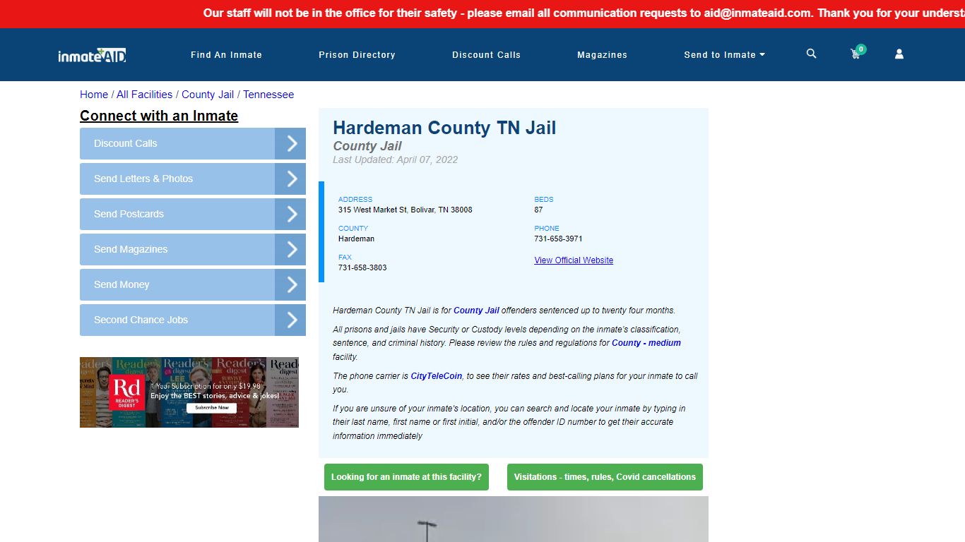 Hardeman County TN Jail - Inmate Locator - Bolivar, TN